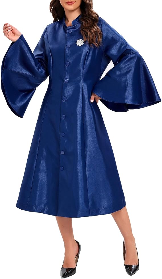 Women's Plus Size Elegant Church Robe with Flash Forged Fabric Flare Sleeve Perfect for Choir Dress Clergy Robes