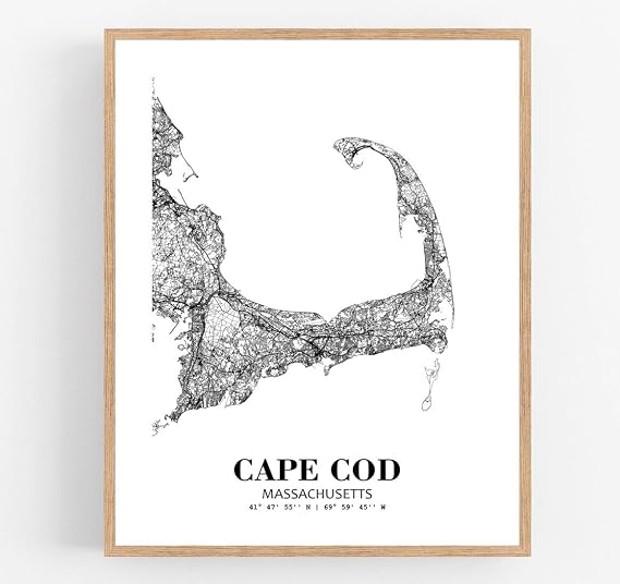Eleville 11X14 Unframed Cape Cod Massachusetts City View Abstract Road Modern Map Art Print Poster Wall Office Home Decor Minimalist Line Art Hometown Housewarming wgn283