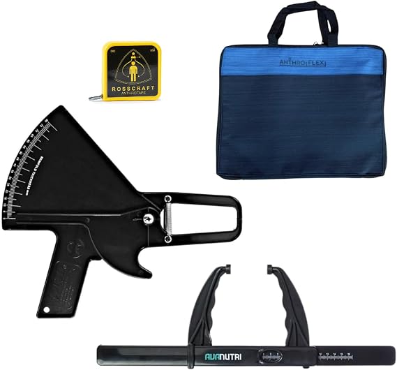 AnthroFlex Level 1 Anthropometry Kit with Original Slim Guide Skinfold Caliper, Small Bone Caliper, Anthropometric Tape Measure (Black)