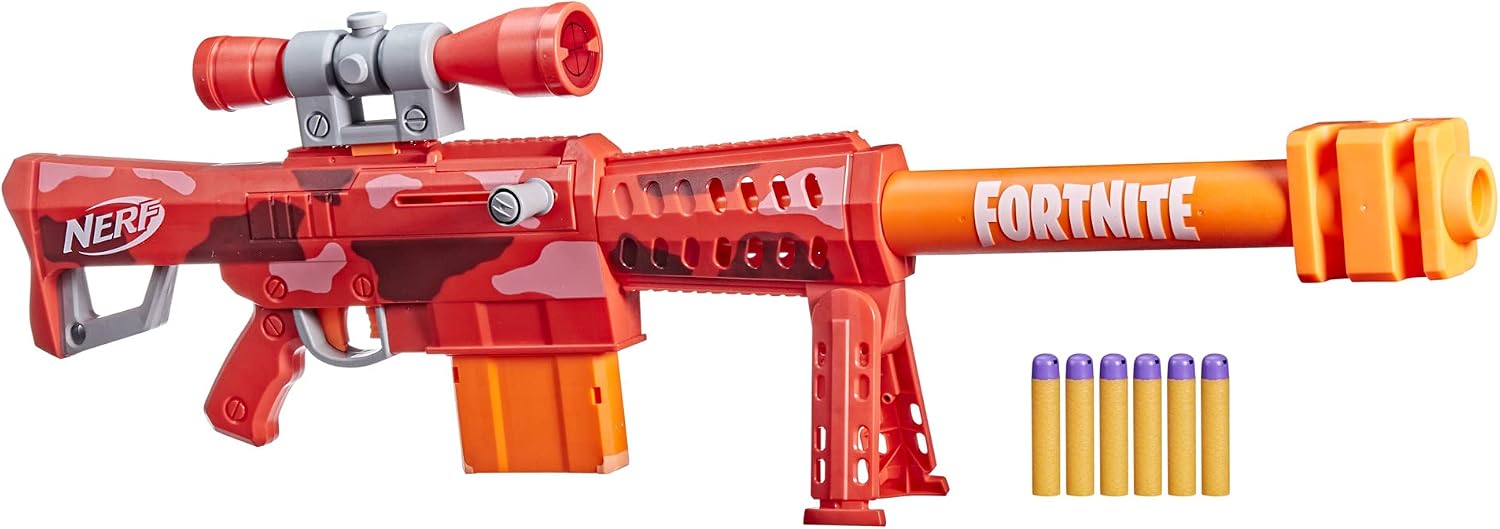 Nerf Fortnite Heavy SR Blaster Scope; Big Blaster; 6 Mega Darts; 6-Dart Clip; Kids Toy Foam Blasters; Fortnite Toys for Boys and Girls