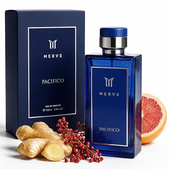 Merve Pacifico Perfume for Men 3.4 Oz Long Lasting EDP Jasmine Musk Citrus | Fresh oceanic citrus with woods & amber, 25% perfume oil, vegan & cruelty-free