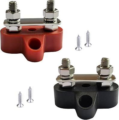 YSIL 14 Dual Stud Battery Junction Block,12V 200A Bus Bar Power and Ground Terminal Junction Post M8 Power Distribution Block Studs for Auto Boat Marine - Positive and Negative