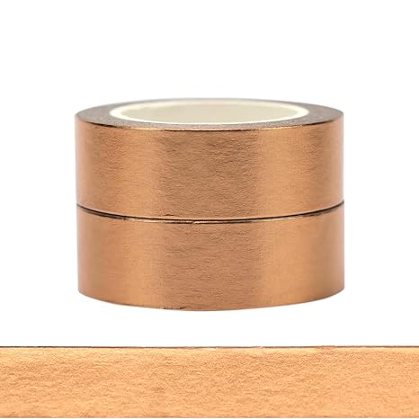 NatSumeBasics Bronze Foil Washi Tape Thin Metallic 2pcs 0.6" x 32ft. Masking Tapes Decorative Brass Tape for Crafts Gift Wrapping Decoration DIY (Bronze)