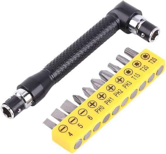 1/4 Inch L-Shape Hex Socket Wrench Double Head Hand Tool Set with 10Pcs Various Angled Screwdriver Bits