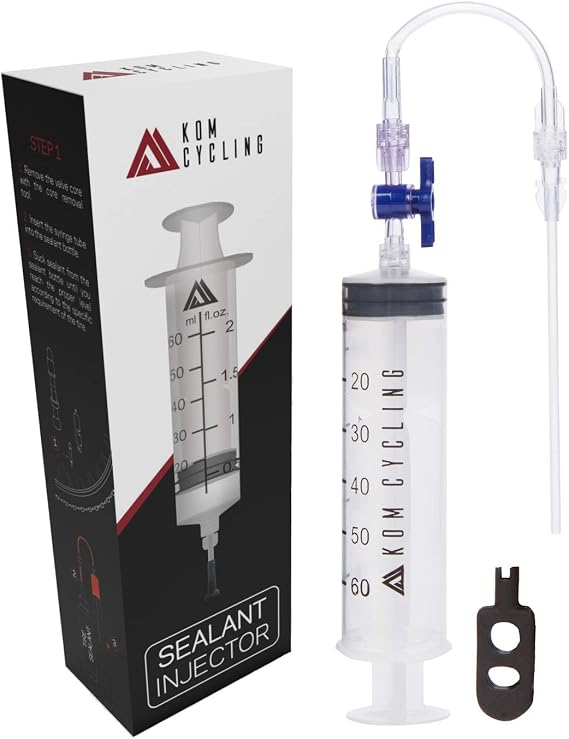 KOM Cycling Tubeless Sealant Injector Syringe and Presta Valve Core Removal Tool by Designed for Stans No Tubes sealant and Other sealants ...