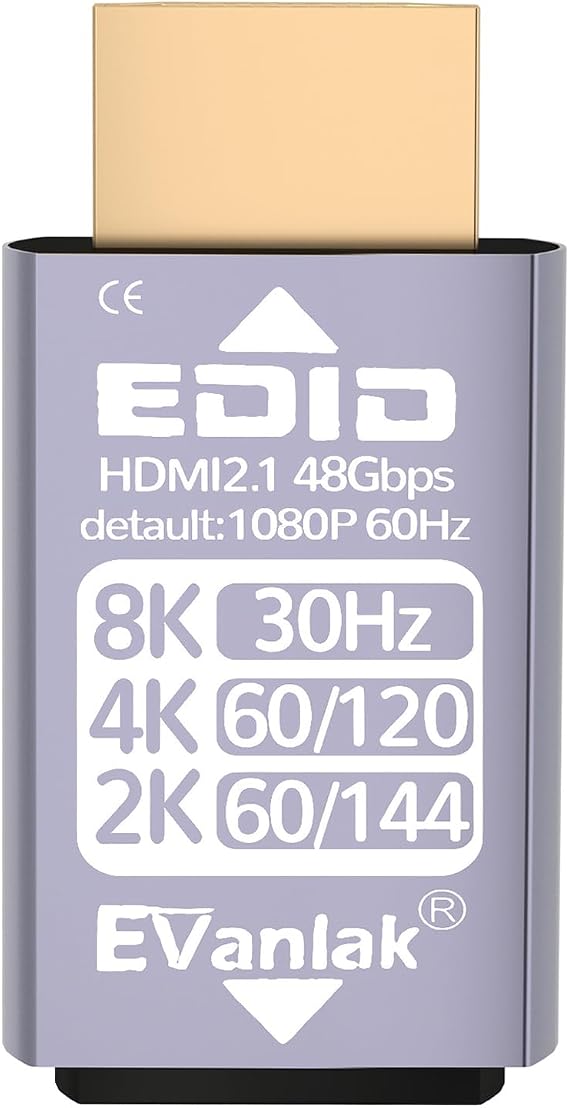 EVanlak HDMI Passthrough EDID Emulator Adapter - Dummy Plug Virtual Monitor Headless Ghost Display, 1080P@60Hz to 8K@30Hz Resolution, 1 Pack