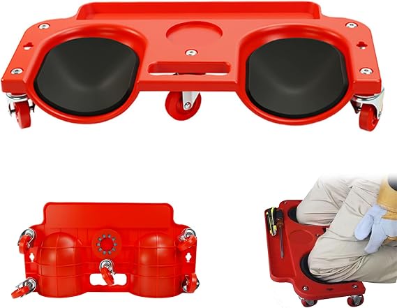 Rolling Knee Creeper, Rolling Knee Pads, Heavy Duty Cart with Swivel Casters for Mechanics, Red Thick Foam Kneeling Mat for Auto Repair and Home Maintenance, Sturdy PE Creepers, Creeper