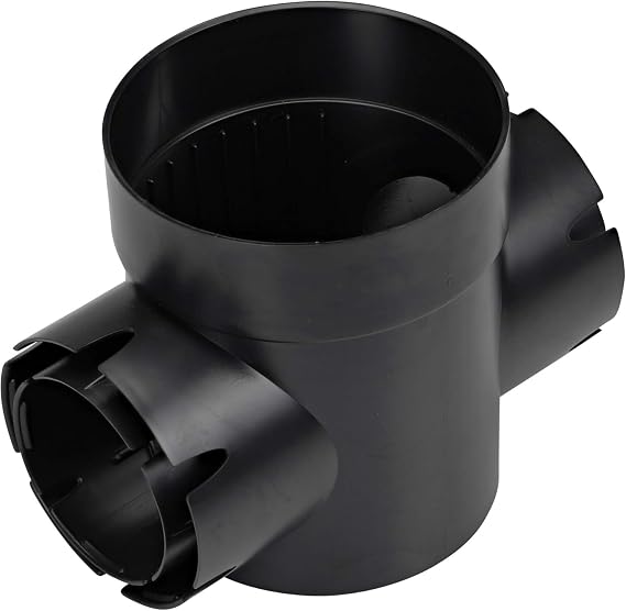 Catch Basin Drain 6-Inch Round with 2 Outlets Storm Drain Box for French Drain, Yard Drainage, and Landscape Water Management Fits 3-Inch and 4-Inch Drainage Pipe