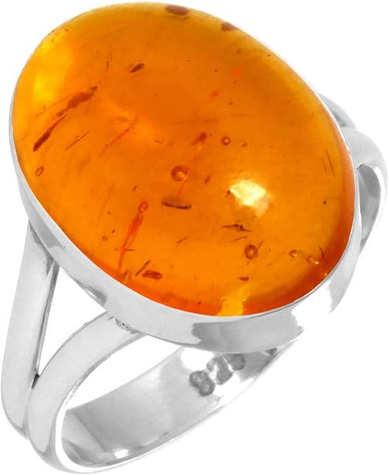 Handmade Genuine 925 Sterling Silver Ring Chunky Natural Gemstone Agate, Rose Quartz, Lapis, Amber Oval Boho Jewelry For Women