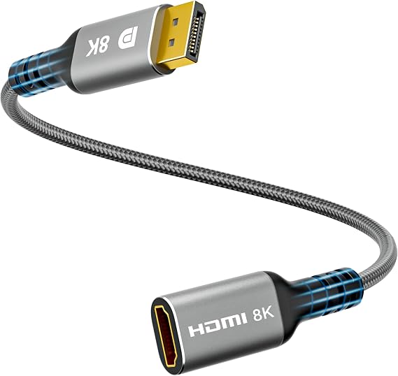 8K DisplayPort to HDMI Adapter, Uni-Directional DP 1.4 Male (Source) to HDMI 2.1 Female (Screen) Converter, DP Male to HDMI Connector 8K@60Hz, 4K@120Hz for PC, Dell, HP, NVIDIA, Laptop and More