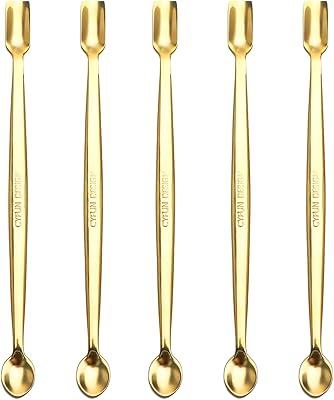 Briartw 5 Pcs Stainless Steel Craft Spoon | Mess-Free Crafting with Dual-Shaped Spoons for Glitter, Embossing Powders, Sequins & Small Embellishments | Gold | 6.7inch Length