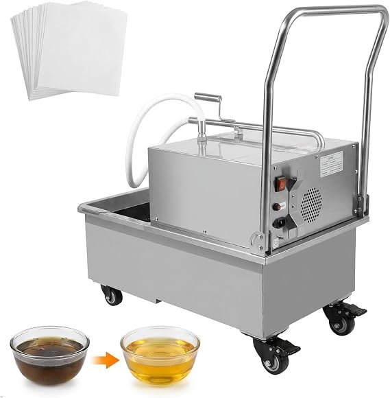 Fryer Filter Machine 55 L/14.5 Gal 550W 110V Deep Fryer Oil Filter Machine with Oil Filtration System Stainless Steel Commercial Mobile Filter Cart with Wheels for Restaurant Supermarket