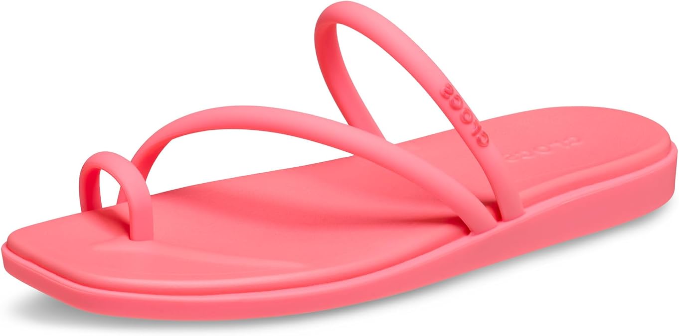 Crocs Women's Miami Toe Loop Sandals | Square Toe Flat | Flexible Straps | Croslite Foam Footbed