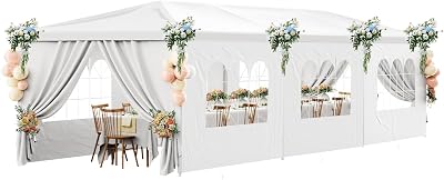 White Party Tent 10X30 Outdoor Canopy Tents for Parties Heavy Duty Waterproof Patio Gazebo Shelter with 8 Removable Sidewalls Wedding BBQ Events Tent for Birthday Holiday Backyard Garden Christmas