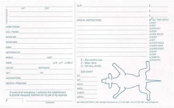 PUREPET White Klip Kard Packs Dog Grooming Kennel Card for Shelter Recue Vet 100 Count Choose Size (5 inch x 8 inch)
