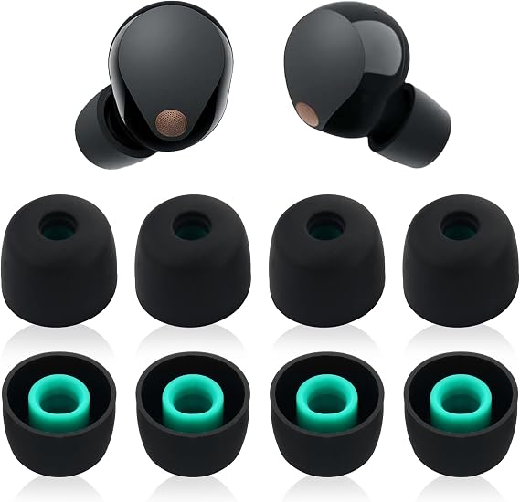 4 Pairs 1000 XM5 Silicone Earbuds Replacement Earbuds Compatible with Sony WF-1000XM5 WF-1000XM4 Headphones Soft Silicone (Black M)