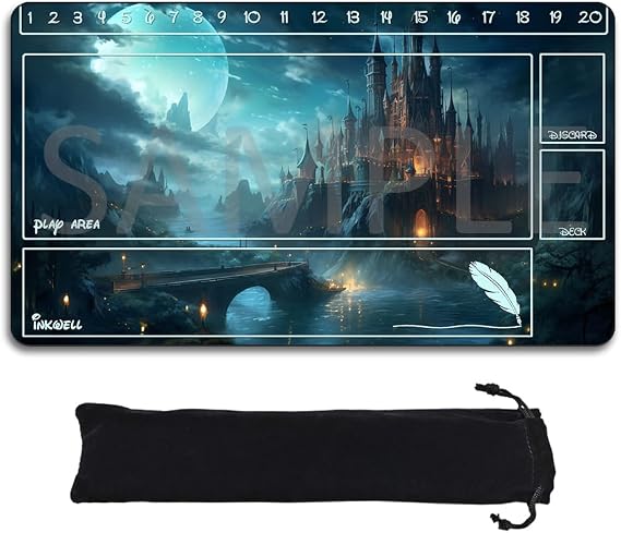 Playmats Compatible Lorcana Size 24x14 Inches TCG Gaming Mat 44, Non-Slip Rubber with Zones Play Mat and Free Storage Bag (DIS44-zone1, 24 x 14 in)