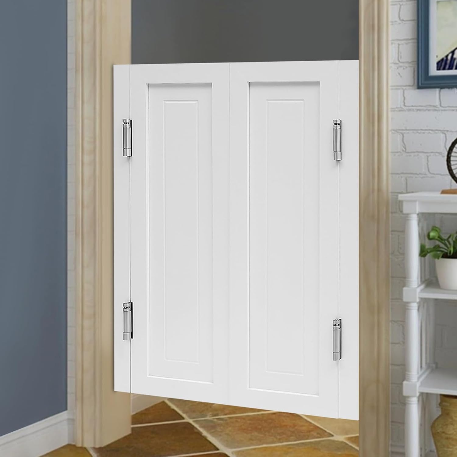 Swinging Door, Saloon Doors Wood Cafe Door, Modern Porch Entrance Half Doors for House Kitchen Partition Doorways Bar with Hardware,White, Dual-Door, 27.56x35.43inch