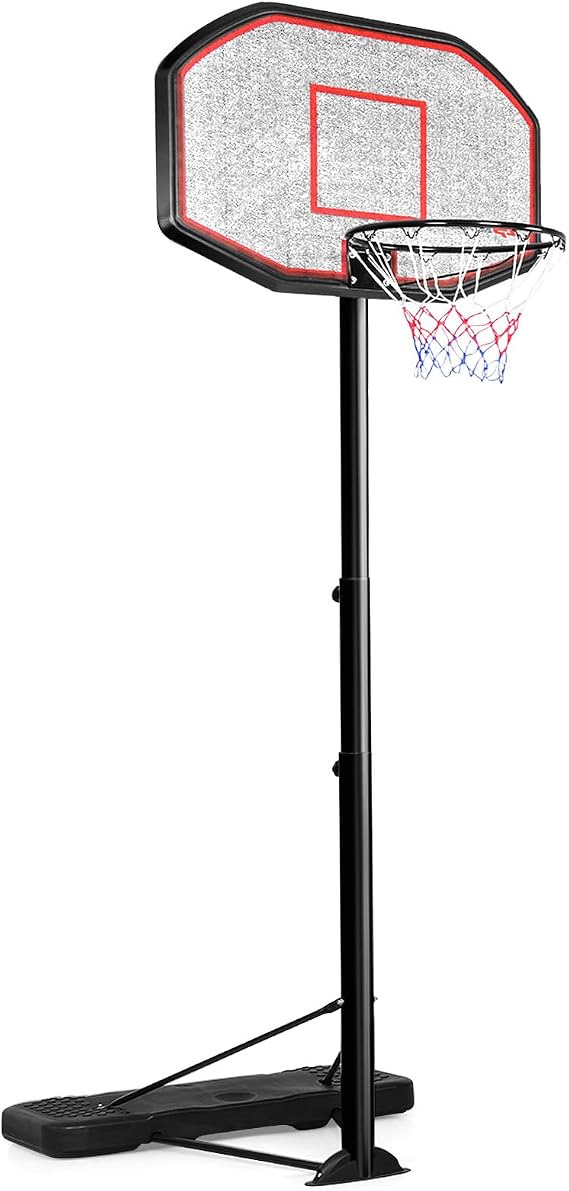 Goplus Portable Basketball Hoop Outdoor, 6.5FT- 10FT Height Adjustable Basketball Stand with Wheels, 44Inch Backboard, Fillable Base, Indoor Outdoor Basketball Goal System for Adults