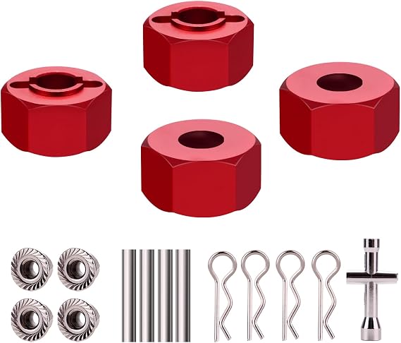 Alloy Wheel Hex Hub Lock Nut & Body Clips for 1/16 H16207 16208 16209 16210 H16H H16E H16P H16BM H16BM H16GT H16DR Series Upgrades Part Red