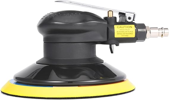 Professional Air Random Orbital Sander, 6-Inch Pneumatic Dual Action Palm Sander/Polisher, 10,000 RPM Variable Speed with Hook & Loop Pad for Auto Body, Woodworking & Metal (Black, 150mm)