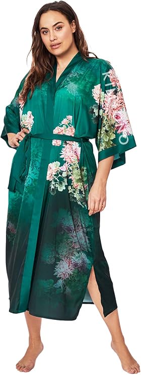 KIM+ONO Plus Size Charmeuse Long Kimono Robe for Women