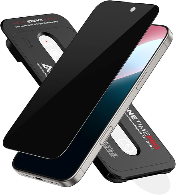 FLOLAB NanoArmour ONETIME PRO for iPhone 16 Pro Privacy Screen Protector, Anti-Reflective, Infinity Edge, Anti-Spy Tempered Glass, Reinforced Edges, Durable, Smooth, Easy Install, Dust-Free