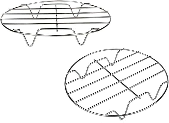 2 Sets Stainless Steel Round Steamer Rack and Cooling Rack Wire Baking Steaming Rack Stand for Air Fryer Instant Pot Pressure Cooker Canning(18cm x2)