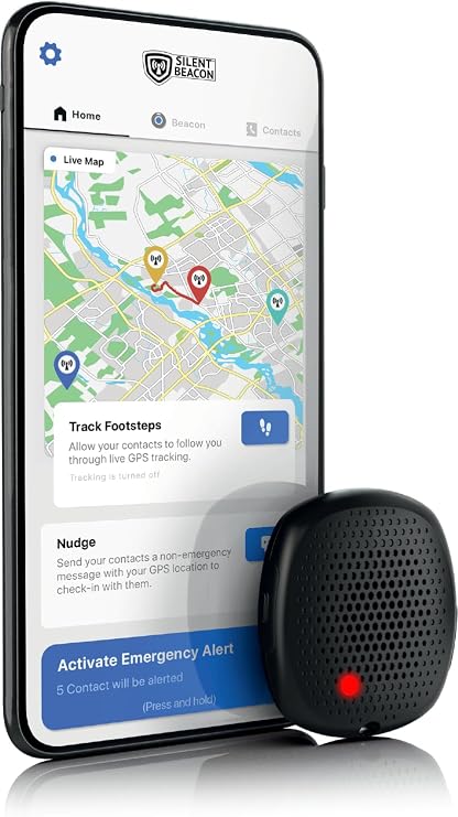 Panic Button for Personal Safety Silent Beacon Bluetooth Emergency Alert with 2-Way Calls, Text & Email. Speaker & Mic, Wearable Rechargeable, Key Finder, 5 Modes for Workers, Families, Offices.