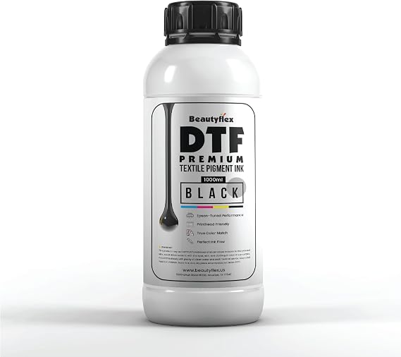 BEAUTYFLEX Black DTF Ink 1000ML for DTF Printer Printhead L1800 ET-8550 P800 R1390 XP600 DX5 i3200, High Fluidity Compatible with DTF Heat Transfer Film Printers for T-Shirt Printing
