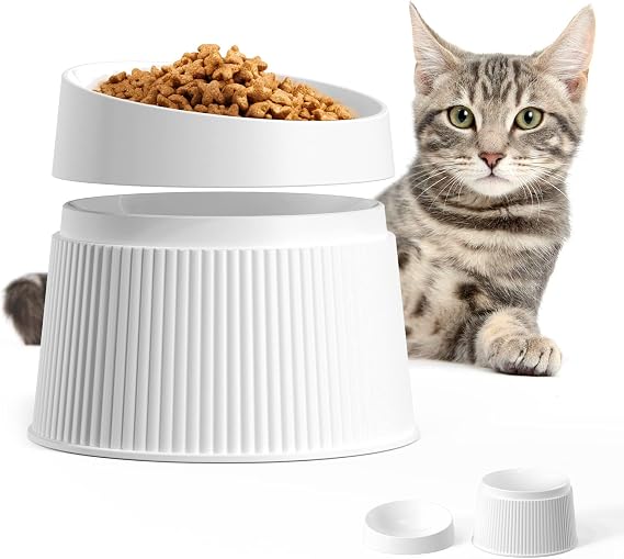 uahpet Elevated Cat Food Bowl, Super Widen Raised Cat Food Dishes for Protecting Spine, Reliefing Whisker Fatigue, Anti-Vomiting Tilted Pet Feeding Bowls