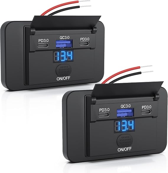 2PCS 90W 3 Ports 12V RV USB Switch Outlet Panel Wall Surface Mount