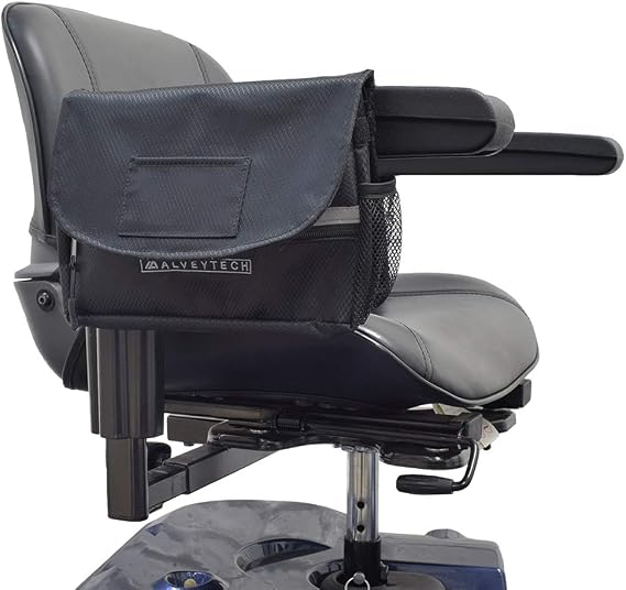 Alveytech Saddle Bag for Mobility Scooter (Black) - Side Storage Organizer for Walkers, Rollators, Transport Chairs - Wheelchair Side Bags for the Armrest - Jazzy Power Chair Accessories for Seniors