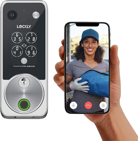 Lockly Vision Zeno Smart Lock with Video Doorbell Camera/Apple Home Key | Fingerprint Deadbolt for Front Door, PIN Genie Keypad, Voice/App Remote Control Control, 2 Rechargeable Batteries, IP65