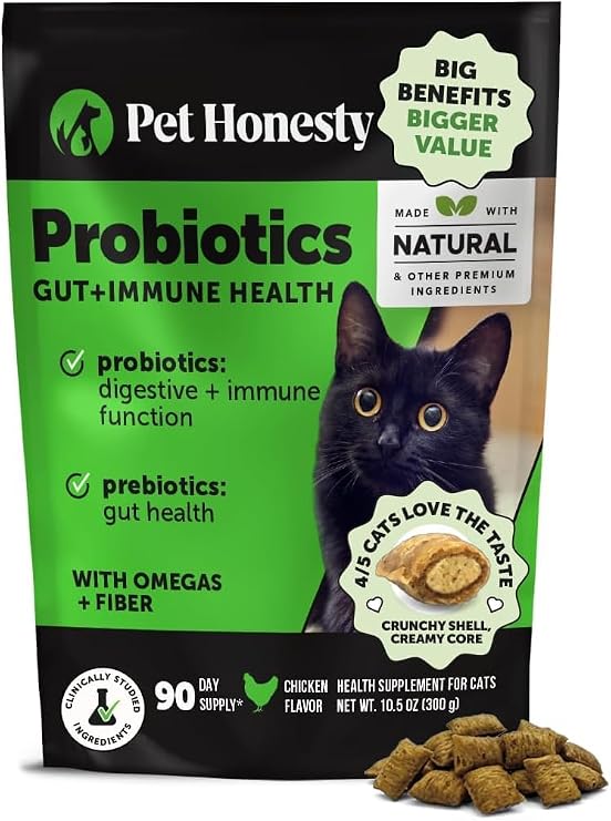 Cat Probiotics Gut + Immune Health Chews Crunchy & Creamy Cat Treats for Digestive Health, Gut Flora & Constipation Relief Supports Immunity, Regularity, Healthy Digestion, 90-Day Supply Chicken