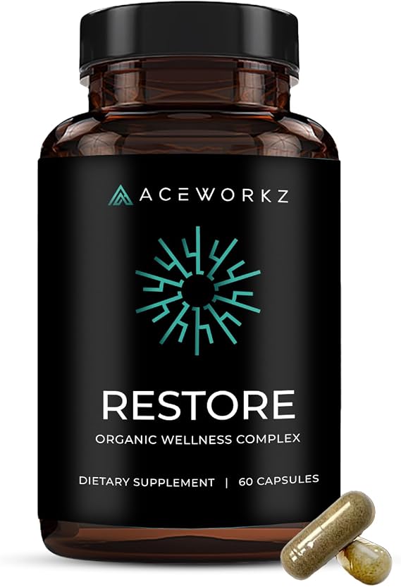 Restore Organic Sea Moss Mineral Complex Daily Mineral Support with Black Seed Oil, Bladderwrack, Burdock, Ashwagandha, Turmeric, ACV & Shilajit BioPerine Enhanced Absorption (60 Capsules)