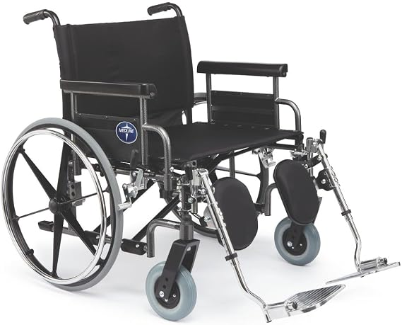 Medline Shuttle Bariatric Wheelchair, Desk-Length Arms and Elevating Leg Rests, 26" x 20" Seat (W x D)