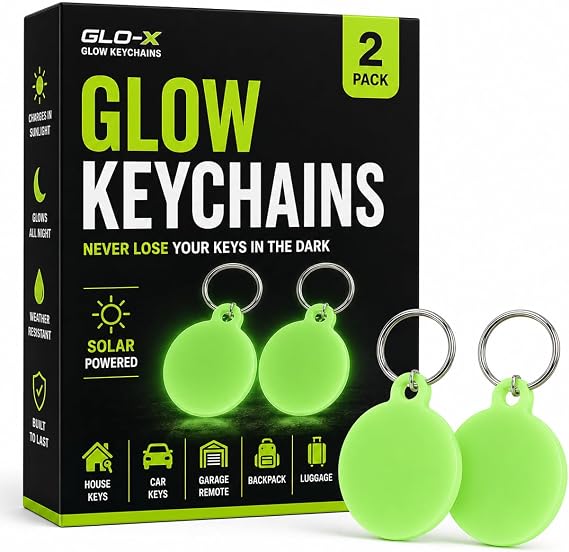 GLO-X Glow Keychain, Glow in The Dark Keychain with Ring, Light Up Key Fob