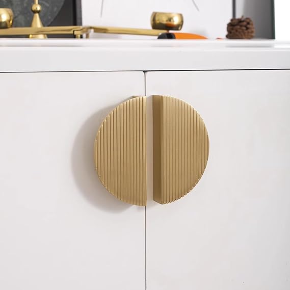 Unique Gold Semicircle Drawer Pulls Handles Brushed Brass Cabinet Knob Half Moon Dresser Pull Handle Hardware (Gold B, 2.5" Hole Centers)