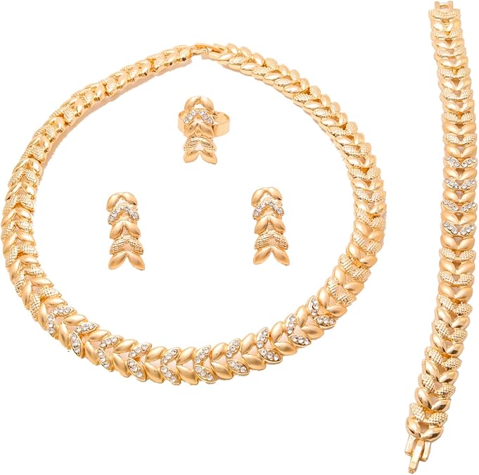 Fashion Crystal Jewelry Set Gold Plated Jewelry Weddings Dubai Gold Necklace Earrings Set Gift