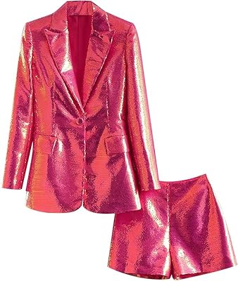 Womens Sequins Blazer Jacket Shorts Set Womens Tuxedo Suits for Women 2 Piece Sets Casual Outfits Dressy Christmas Wedding