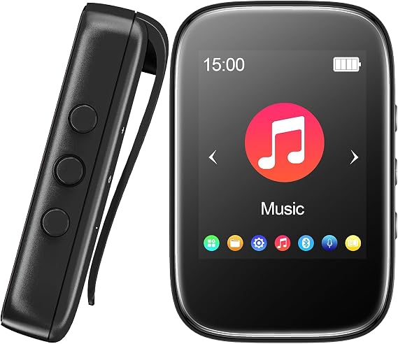 32GB Mp3 Player with Bluetooth Sports Clip-on Music Player Support FM Radio Voice Record E-Book Calendar Alarm SupportMicros SD Card Up to 128GB