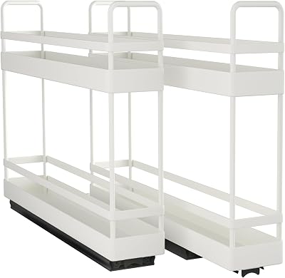 Finnhomy Pull Out Spice Racks for Inside Cabinets, Whole Metal Manufacturing, Vertical Spice Rack Pull Out, Spice Organizer, 2.16 W 10.39 D 9.76 H, 2 Drawers & 2 Tiers, 2 Pack, Light Gray