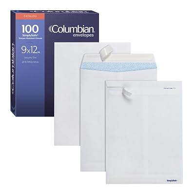 Columbian 9 x 12 Security Envelopes, 100Box, 9 x 12 Inches, Release & Seal Self Seal, SimplySafe Tamper Evident Pull Strip, White COLO930