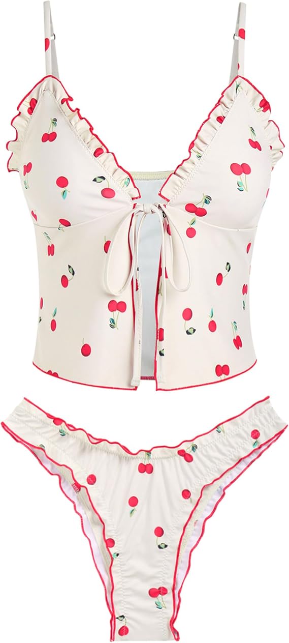 Tankini Swimsuits for Women Tie Front Cropped Top Two Piece Bathing Suits