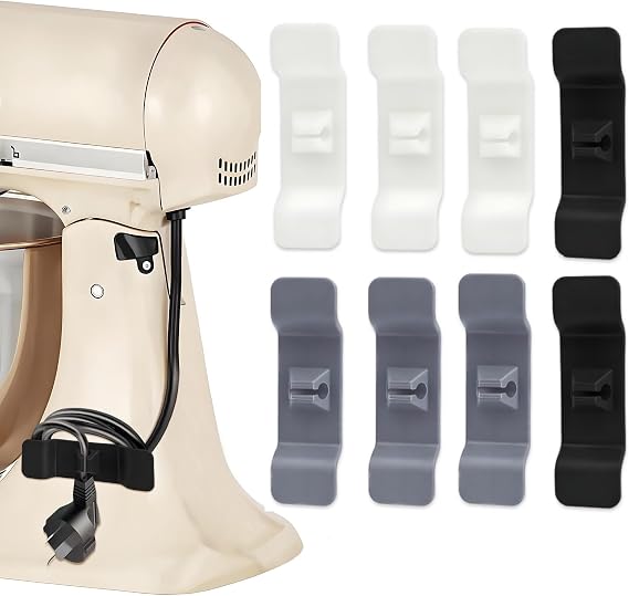 Cord Organizer for Appliances, 8 Pack Kitchen Appliance Cord Organizer Wire Wrapper Cord Holder Cable Keeper, Stick on Mixers, Coffee Maker, Pressure Cooker, Blender, Air Fryer, Grey White and Black