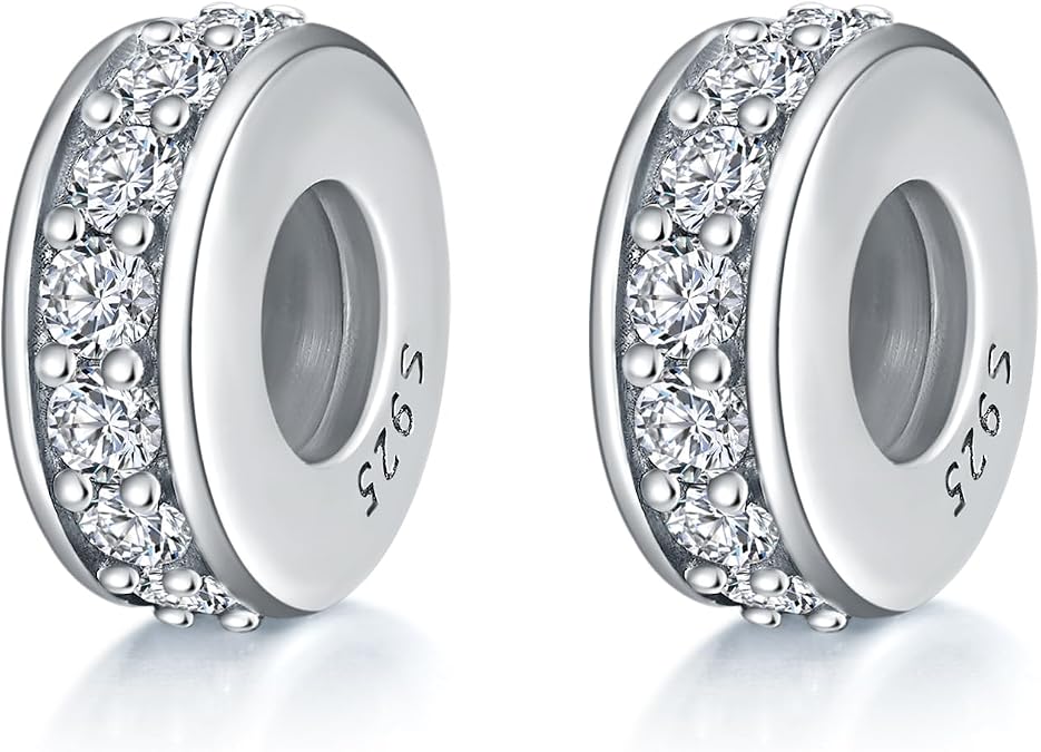 GW Spacer Beads Stopper 925 Sterling Silver Charms for Bracelets, 2PCS