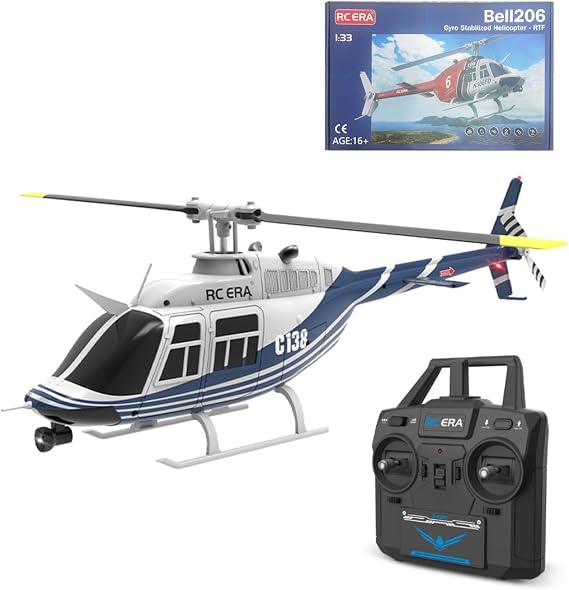 C138 1/33 Remote Control Helicopter for 16+, Bell 206 2.4G 6CH No Aileron RC Airplane with Optical Flow Positioning, Ready to Fly (Blue & White)