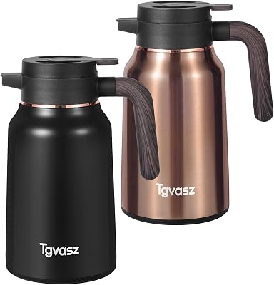 51 Oz Carafes for Hot Liquid, Stainless Steel Insulated Vacuum Thermal Coffee Carafes For Keeping Hot, 1.5 Liter Coffee DispenserGoldBlack