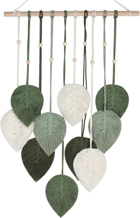 VEELAM Macrame Wall Hanging Leaf Decor Small Bohemian Art Tapestry for Living Room Bedroom Decoration, Green